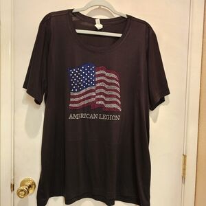 American Legion Short Sleeve Tee with Rhinestone Flag - Black